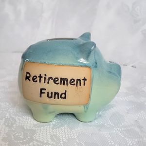 Blue Piggy Bank Ceramic Blue Glazed Retirement Fund